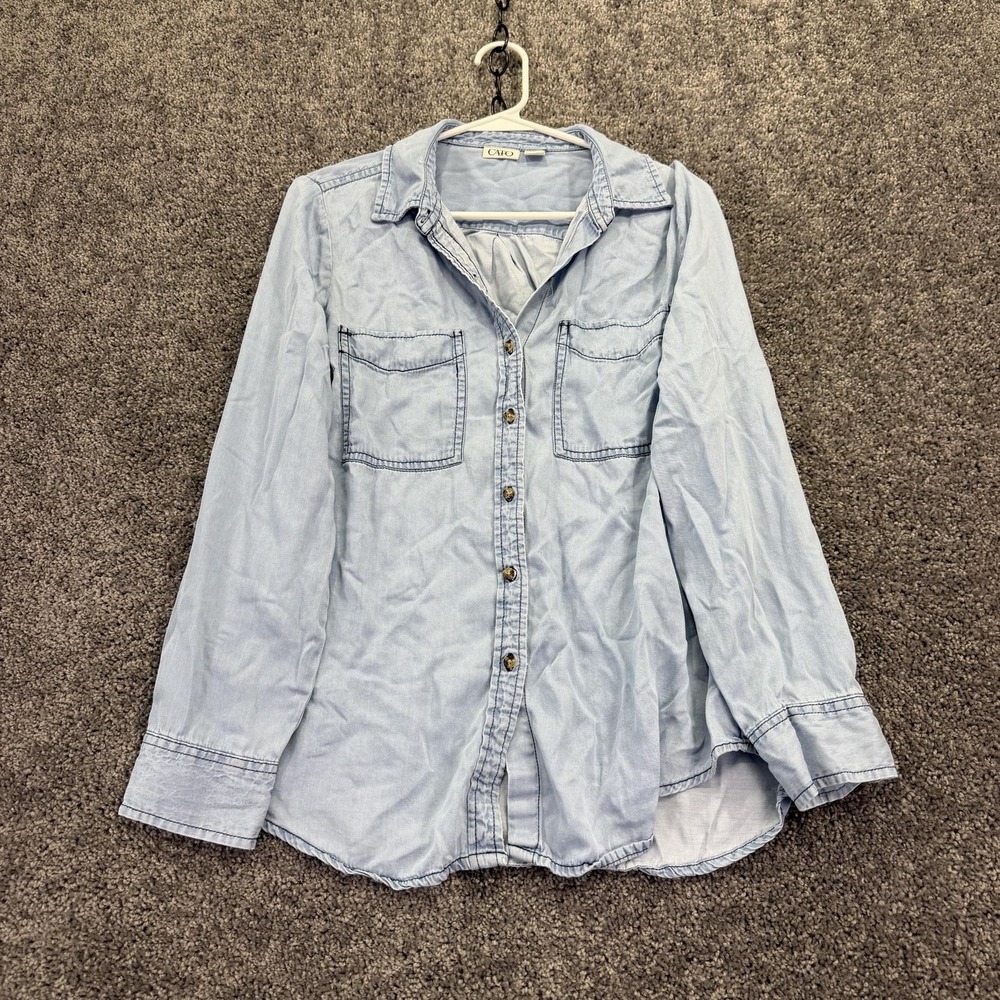 Cato Shirt Womens Medium Blue Tencel Button Up Long Sleeve Pockets Casual